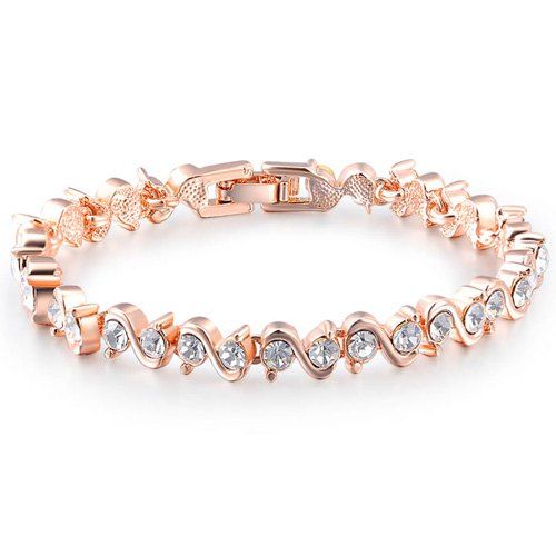 

Concise Rhinestone Letter S Bracelet, Rose gold