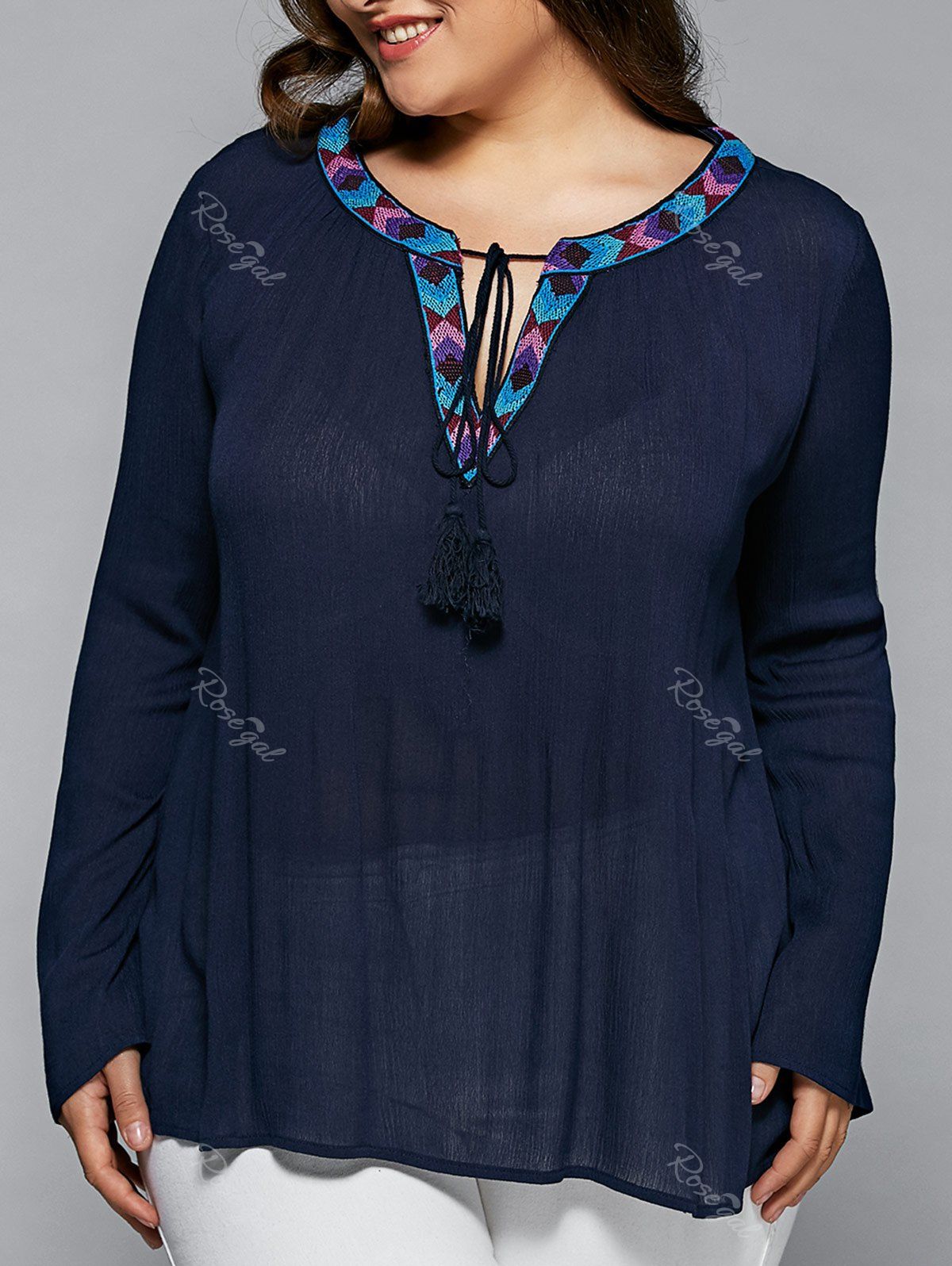 

Tie Front Peasant Blouse, Purplish blue