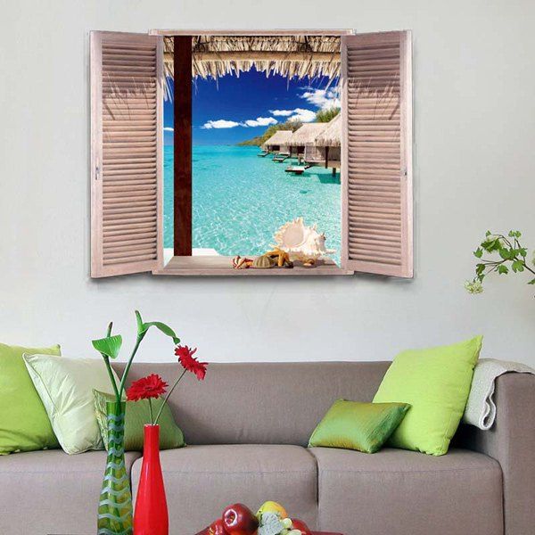 2019 removable 3d stereo seascape window design wall stickers