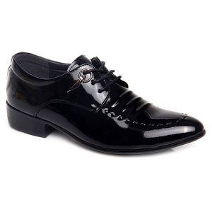 Metal Patent Leather Lace Up Formal Shoes