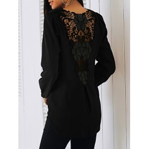 

Lace Patchwork Surplice Blouse, Black