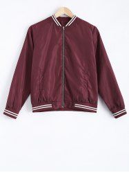 Striped Hem Zip Design Bomber Jacket -  