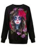 Halloween Vampire Print Pullover Sweatshirt -  
