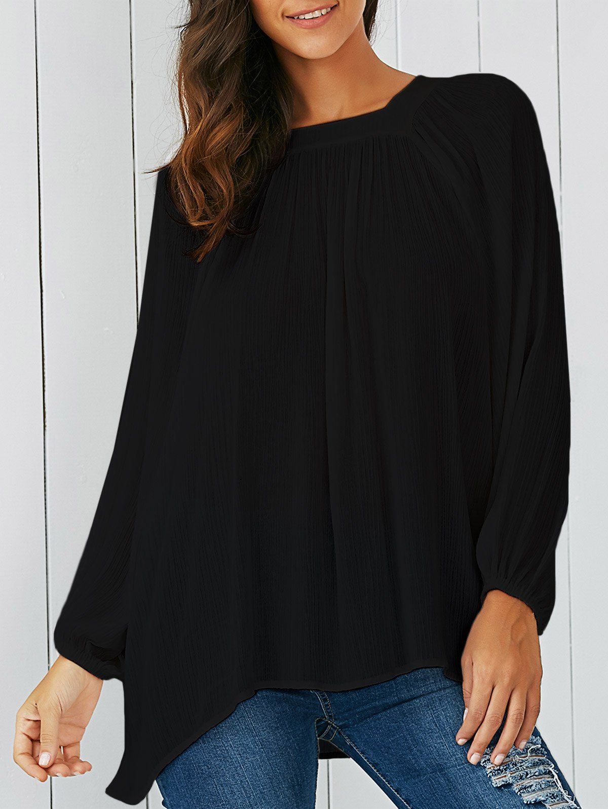 

Lantern Sleeve Smock Blouse, Black
