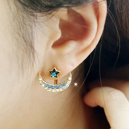 

Rhinestone Moon Star Stud Earrings, Blue