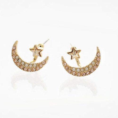 [19 OFF] Rhinestone Moon Star Stud Earrings Rosegal