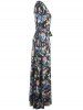 Floral Print Tied Belted Surplice Maxi Dress -  