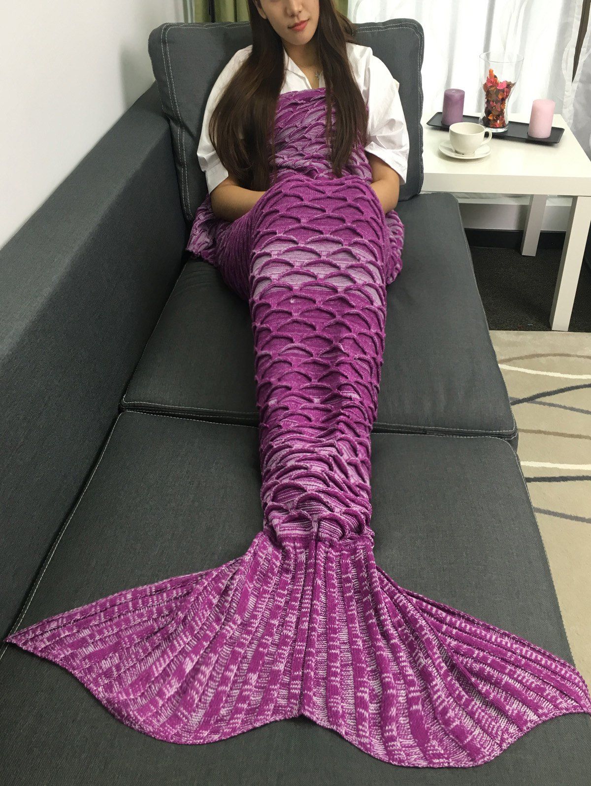 Chic Portable Latticed Style Mermaid Tail Blanket  