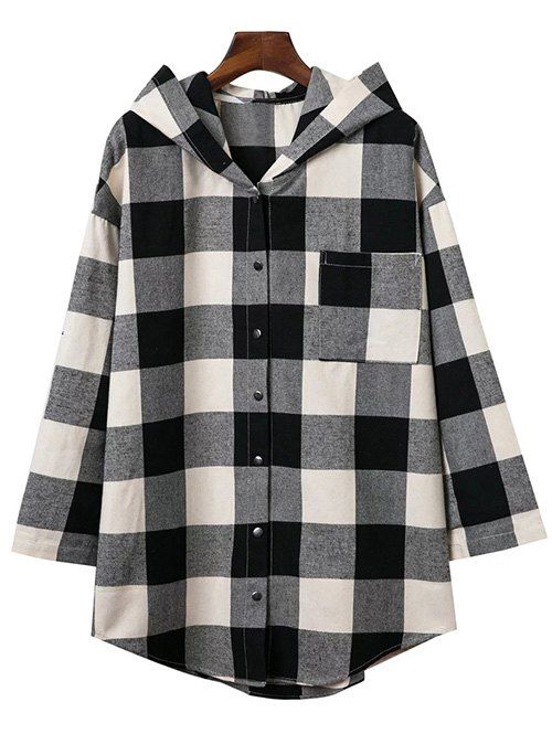 2018 Hooded Oversized Long Flannel Shirt In Colormix M | Rosegal.com