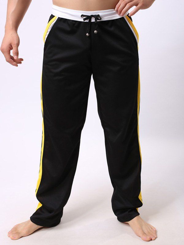 

Lace-Up Color Block Edging Splicing Straight Leg Sports Pants, Black