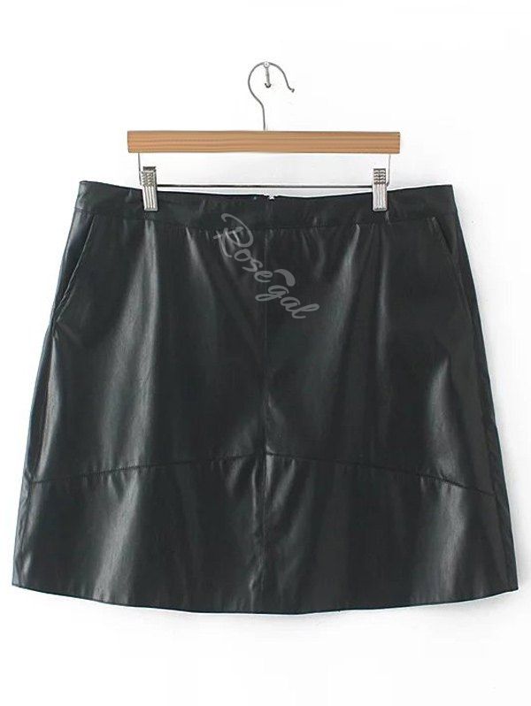 Black 3xl Slim Zipper Flying Pu Leather Skirt | RoseGal.com