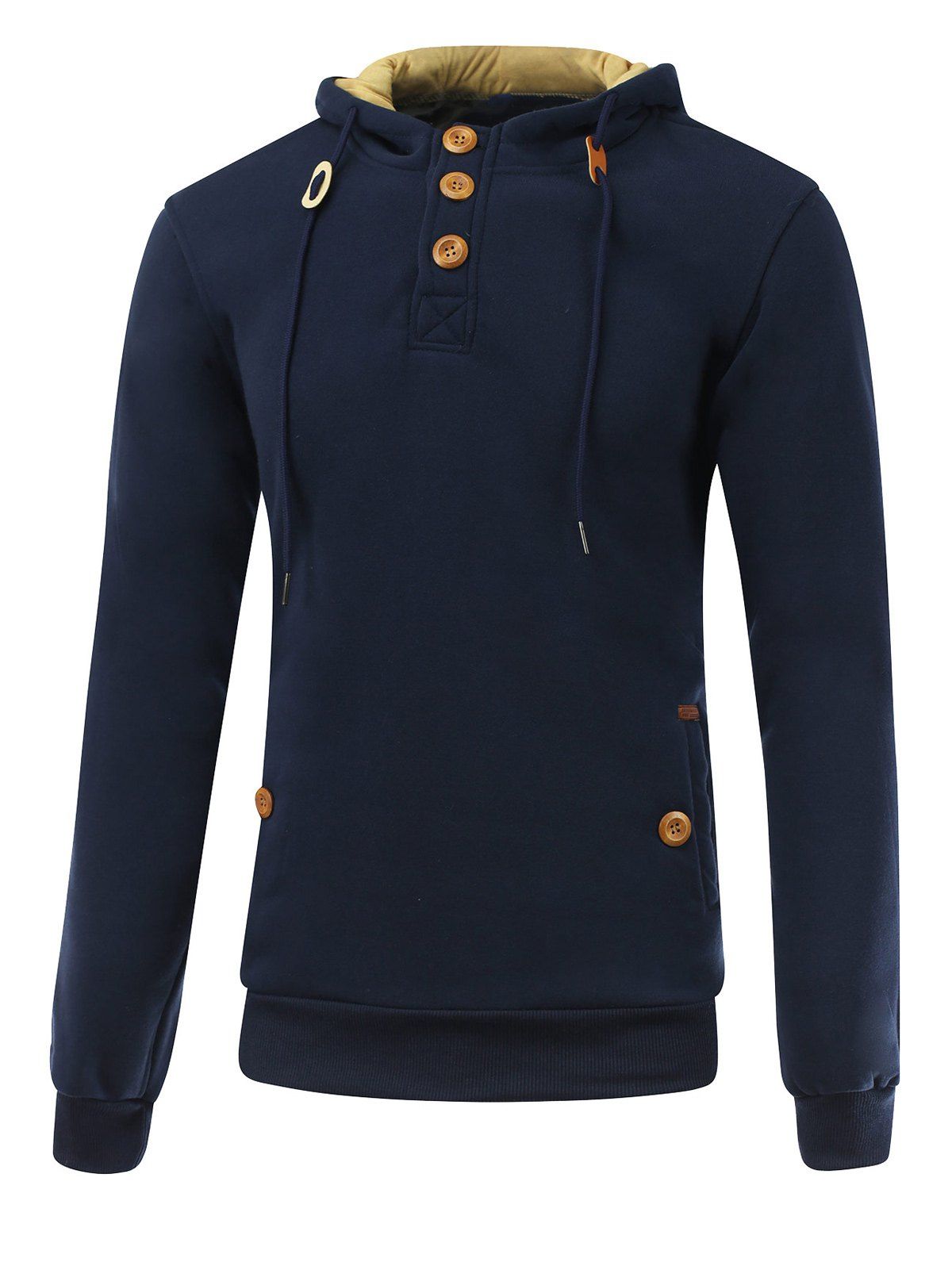 

Elbow Patch Long Sleeve Drawstring Pullover Hoodie, Deep blue