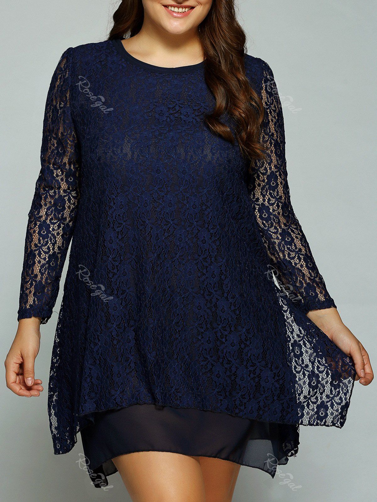 [24% OFF] Plus Size Layered Asymmetrical Lace Dress | Rosegal