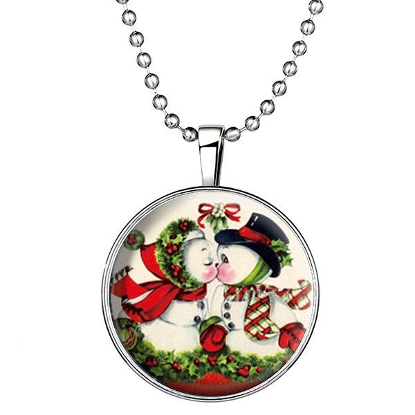 

Lover Snowman Kiss Rose Christmas Necklace, Silver