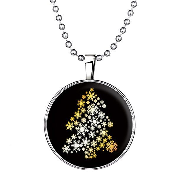 

Snowflake Christmas Tree Circle Pendant Necklace, Silver