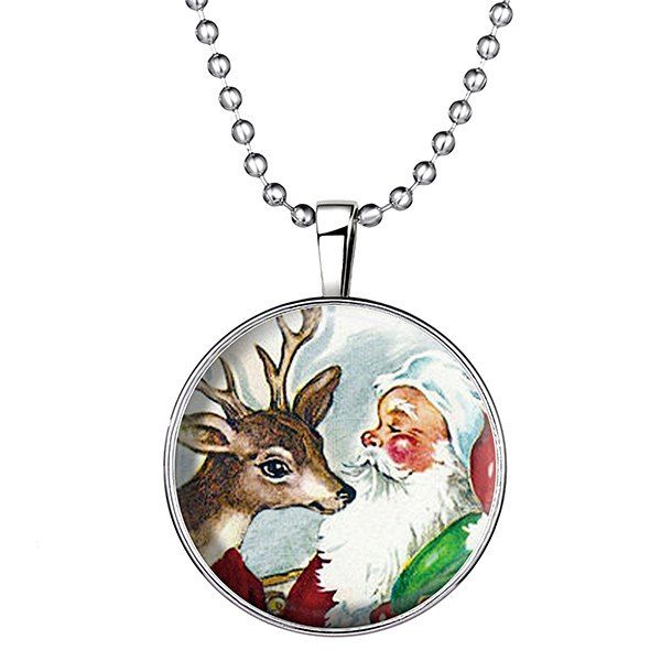

Santa Elk Pattern Pendant Christmas Necklace, Silver