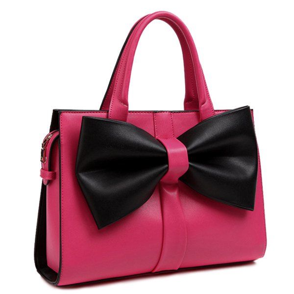 [34% OFF] Color Block Bowknot PU Leather Tote Bag | Rosegal
