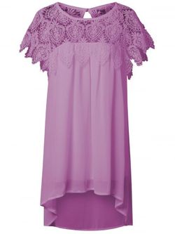Lace Panel Chiffon Tunic Shift Summer Dress - HOT PINK - L