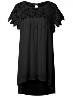 Lace Panel Chiffon Tunic Shift Summer Dress - BLACK - M