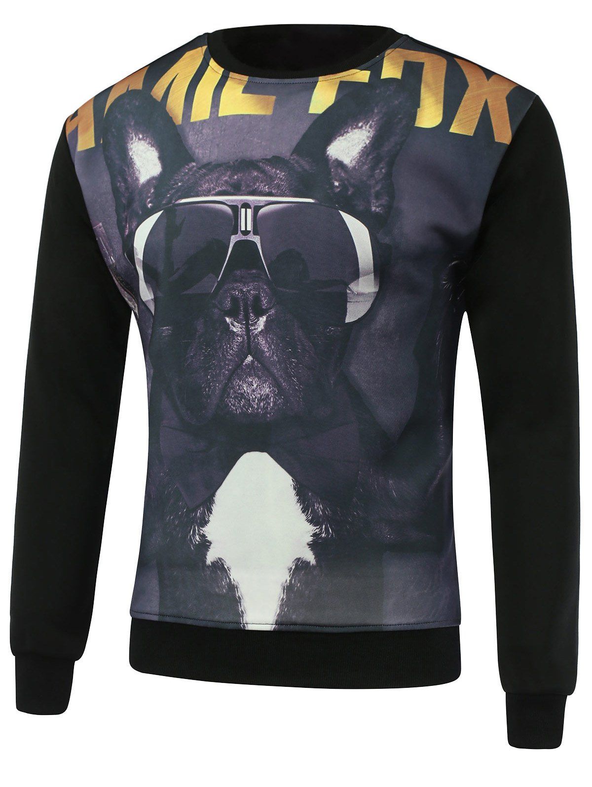 

3D Dog Print Round Neck Long Sleeve Sweatshirt, Black