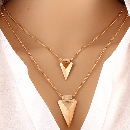 

Triangle Pendant V Shape Layered Necklace, Golden