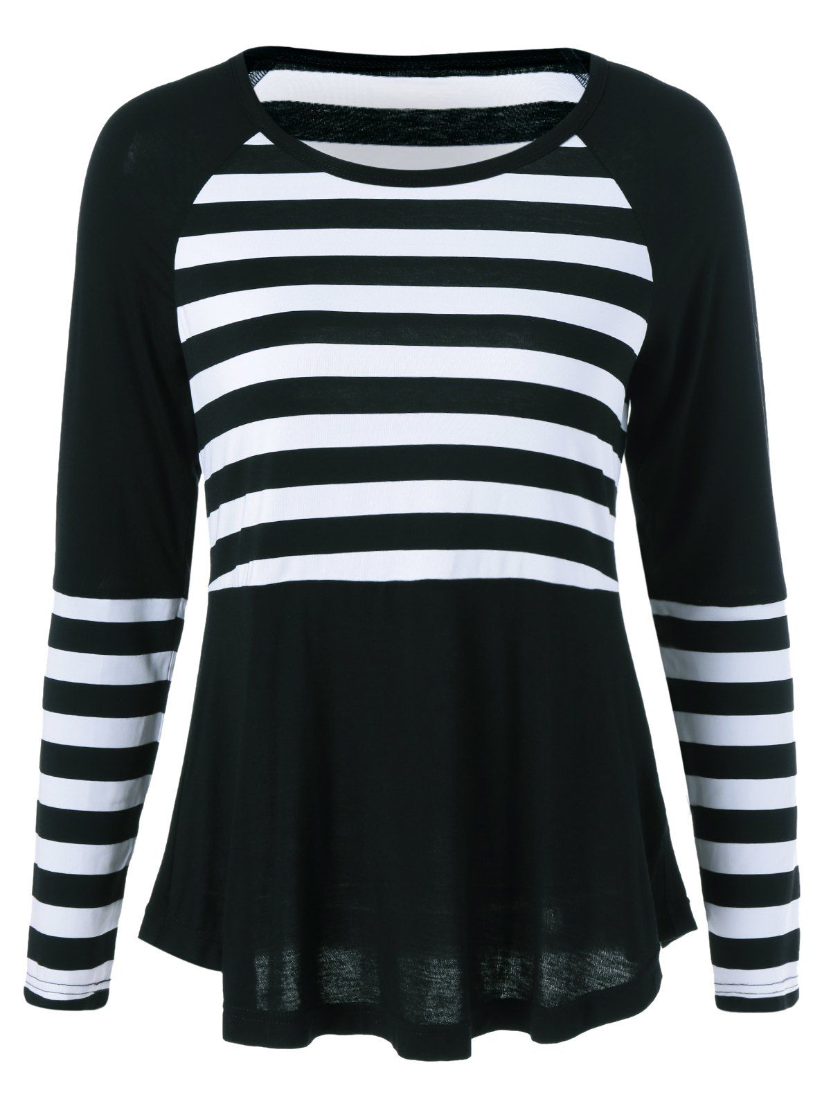 

Raglan Sleeve Striped Trim T-Shirt, White and black