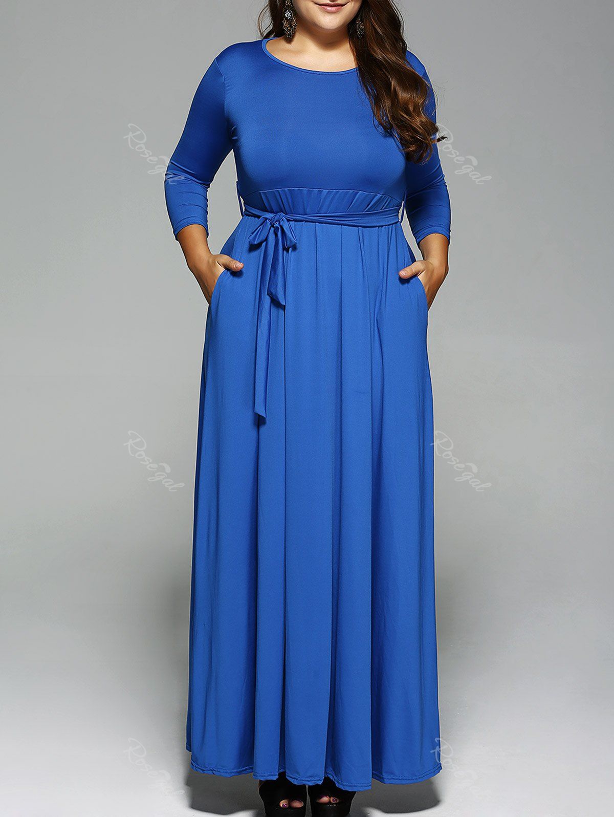 [30% OFF] Plus Size Long Sleeve Maxi Formal A Line Evening Swing Dress ...