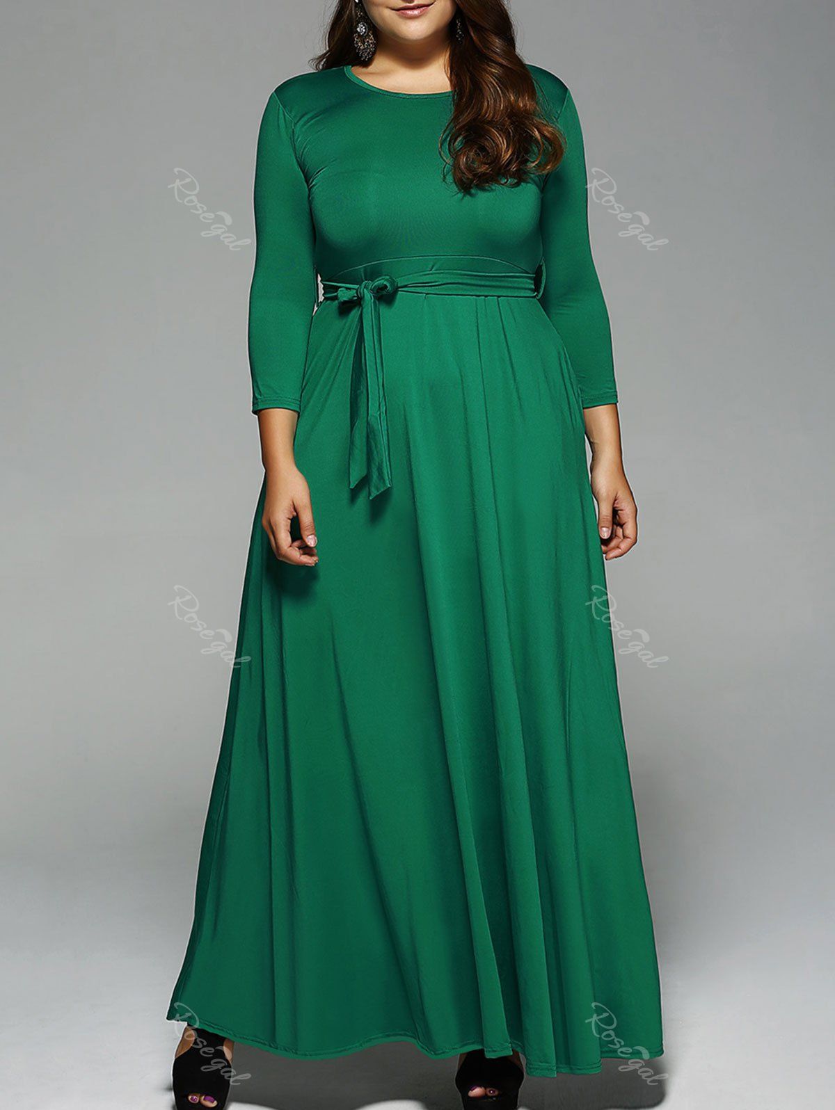 Green Xl Plus Size Long Sleeve Maxi Formal A Line Evening Swing Dress ...