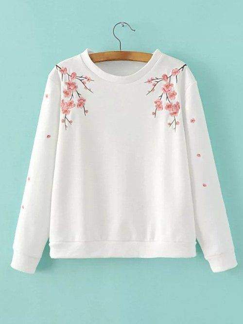 Shops Round Neck Floral Embroidered Sweatshirt  