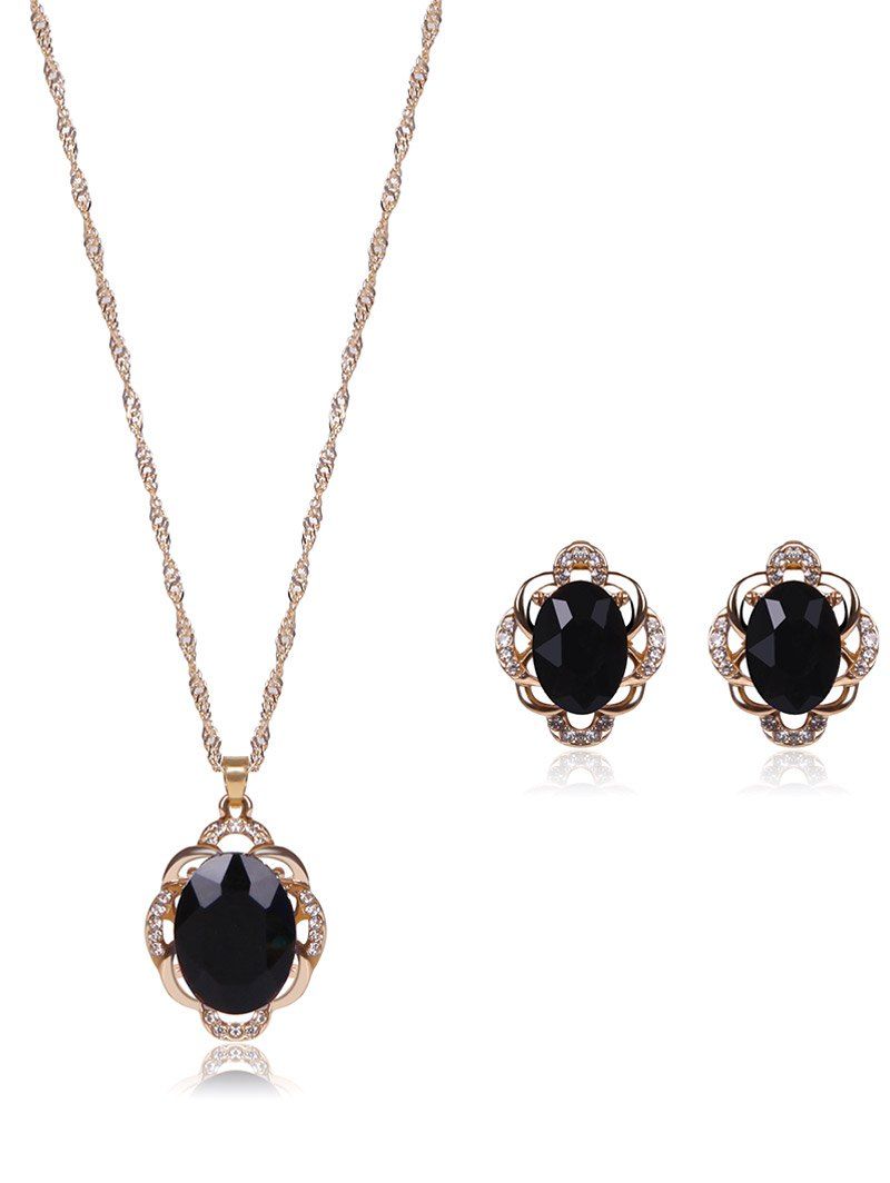 

Faux Gem Rhinestone Hollowed Jewelry Set, Black