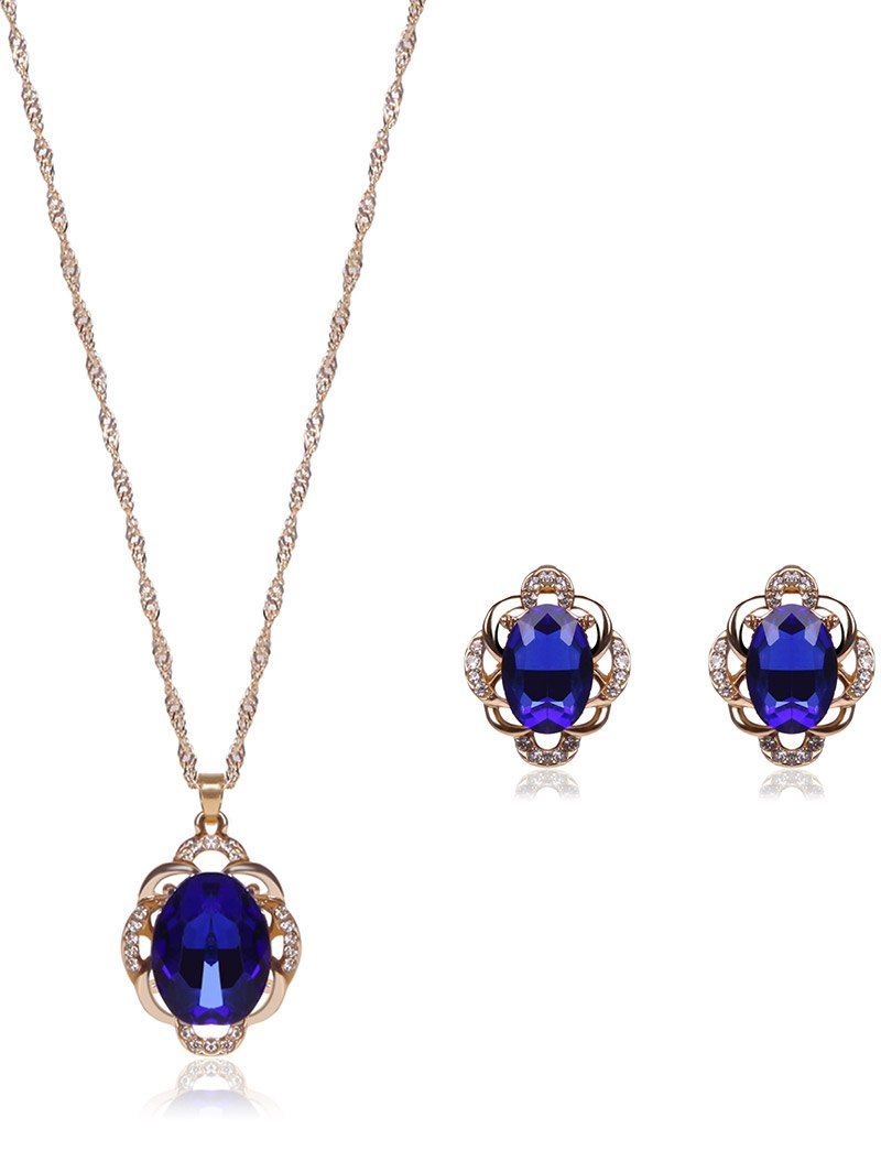 

Hollowed Faux Sapphire Jewelry Set, Blue