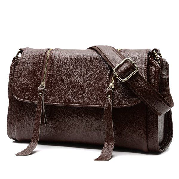 leather double zip crossbody bag