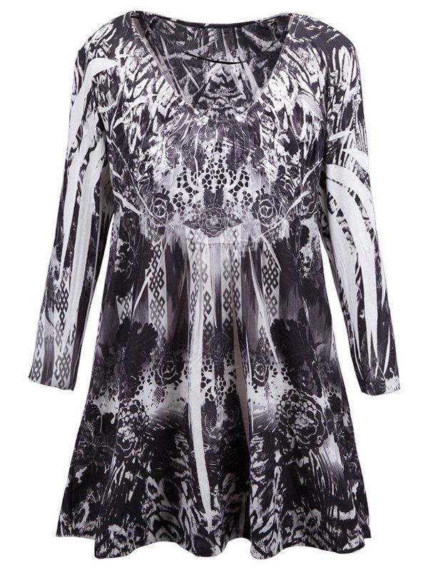 

Scoop Neck Plus Size Printed Blouse, Black