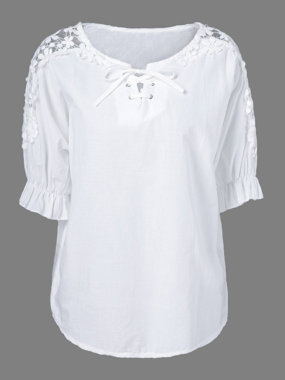 White One Size Openwork Lace Up Blouse | RoseGal.com