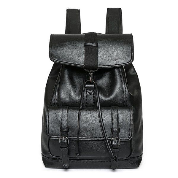 

Buckle Strap Drawstring Backpack, Black