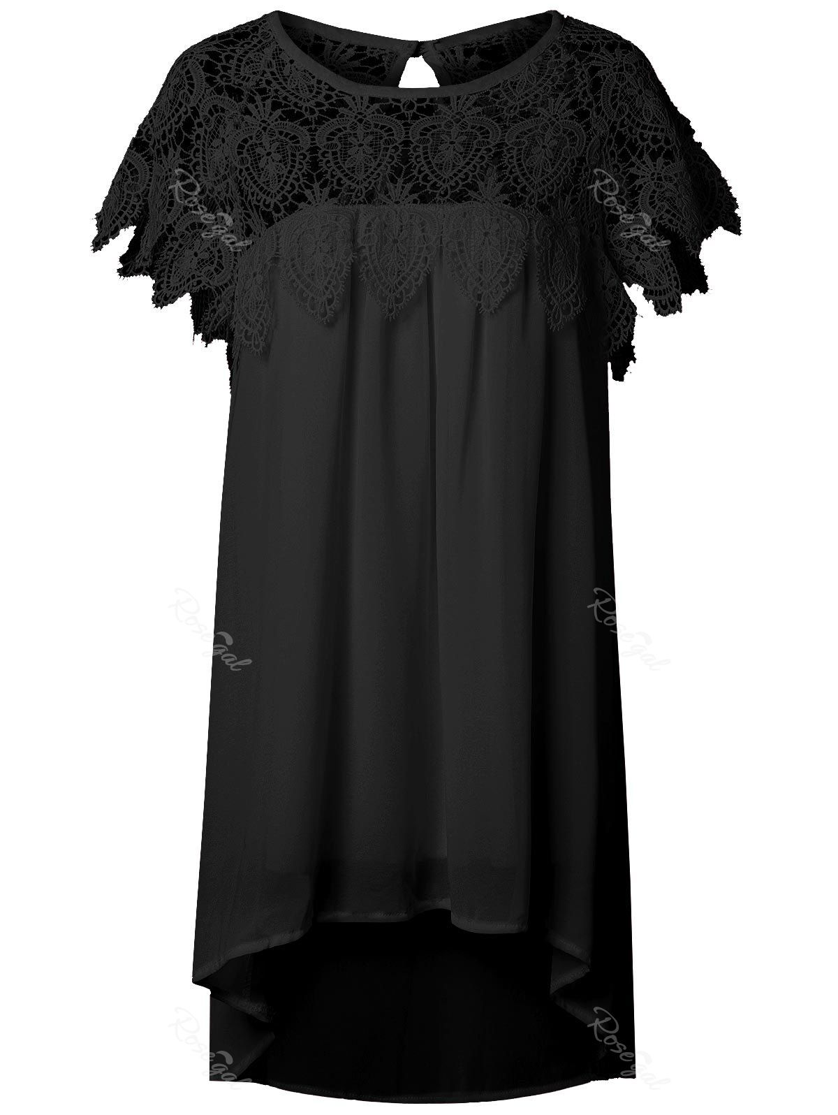 

Lace Panel Chiffon Tunic Shift Summer Dress, Black