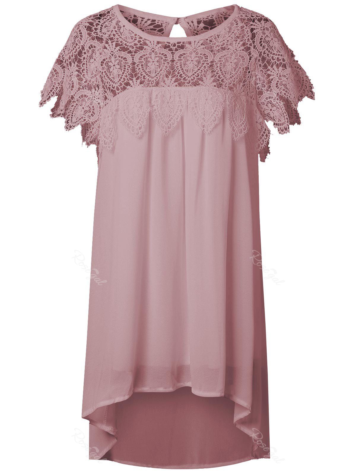 

Lace Panel Chiffon Tunic Shift Summer Dress, Pinkbeige