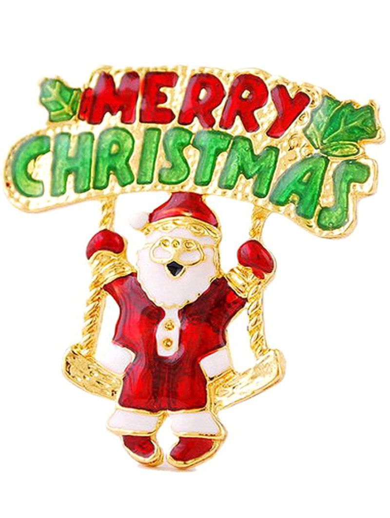 

Tree Leaf Santa Merry Christmas Brooch, Golden