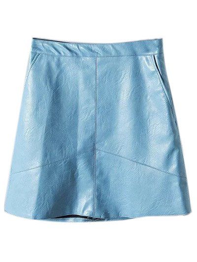 Fancy PU Leather A Line Skirt With Pockets  
