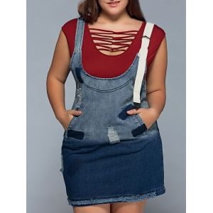 Ripped Denim Plus Size Pinafore Dress
