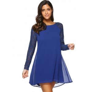 Blue Xl Lace Sleeve Single Breasted Dress | RoseGal.com