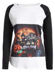 Raglan Sleeves Halloween Printed T-Shirt -  