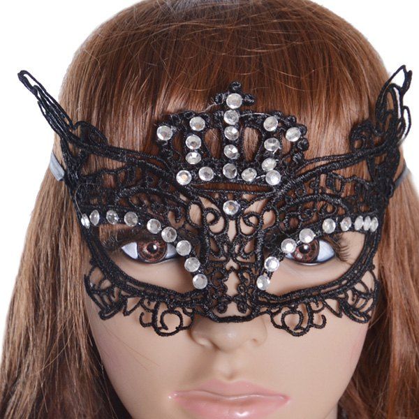 

Gothic Style Rhinestone Crown Lace Party Mask, Black