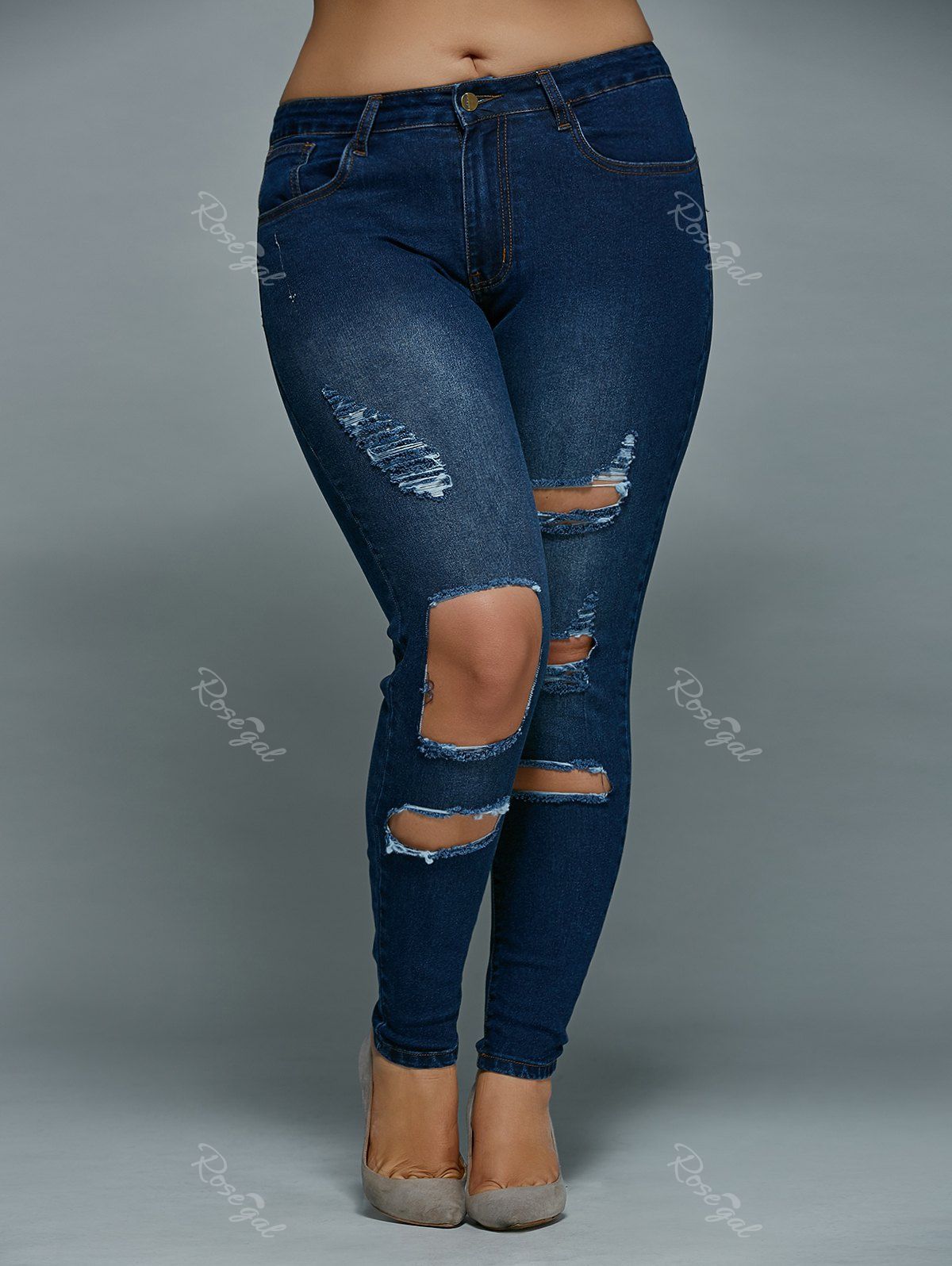 Denim Blue 5xl Skinny Plus Size Distressed Jeans  RoseGal.com