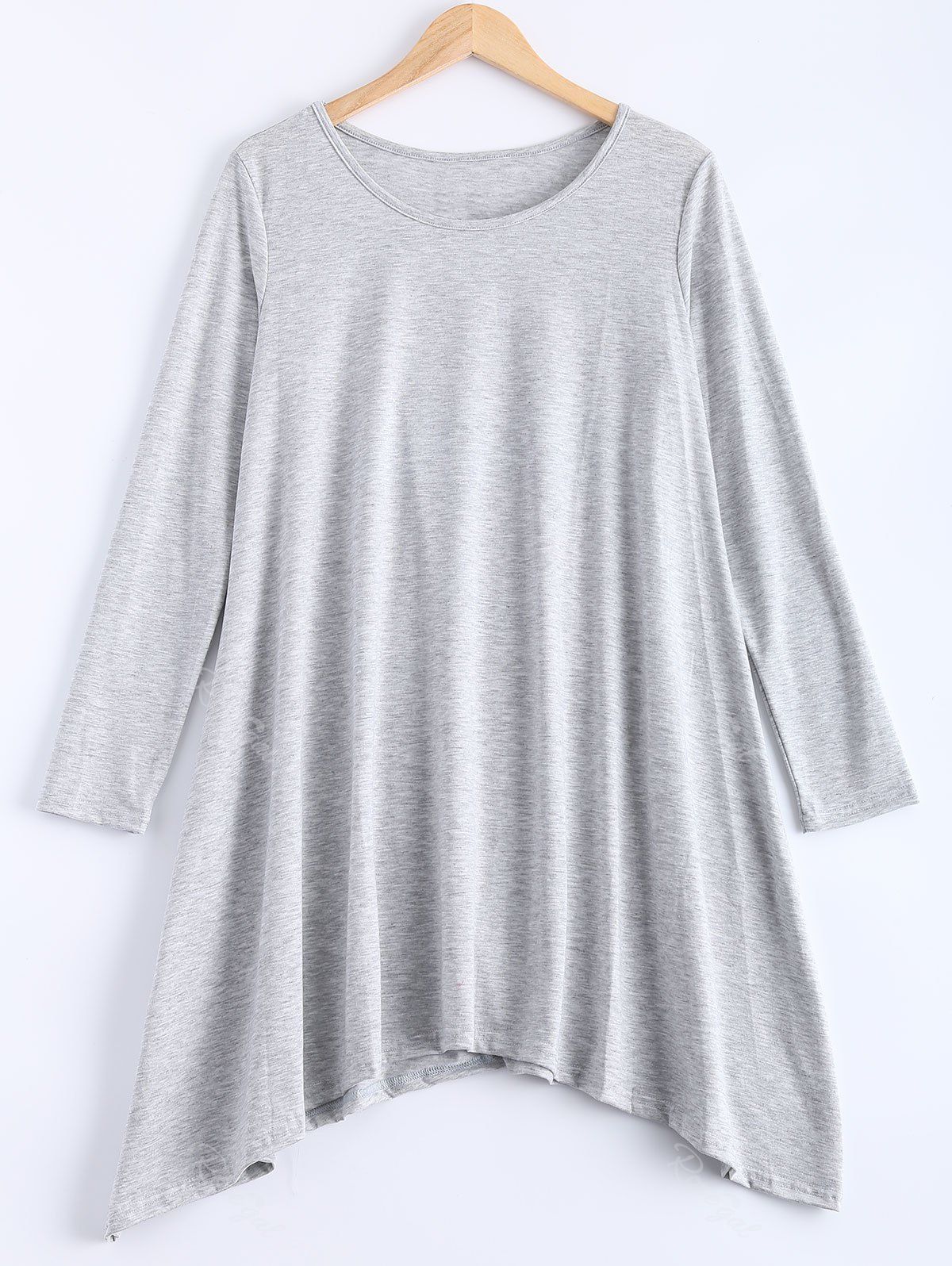

Asymmetric Plus Size Full Sleeve T-Shirt, Gray
