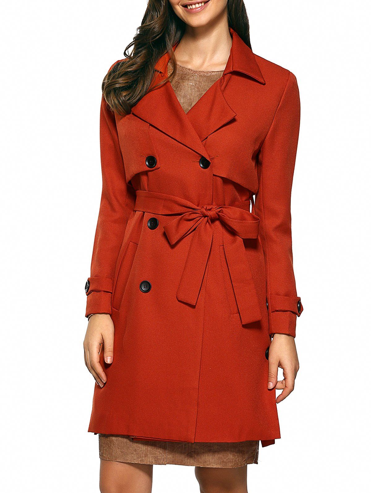 [11% OFF] Slim Double-Breasted Tied Belt Trench Coat | Rosegal