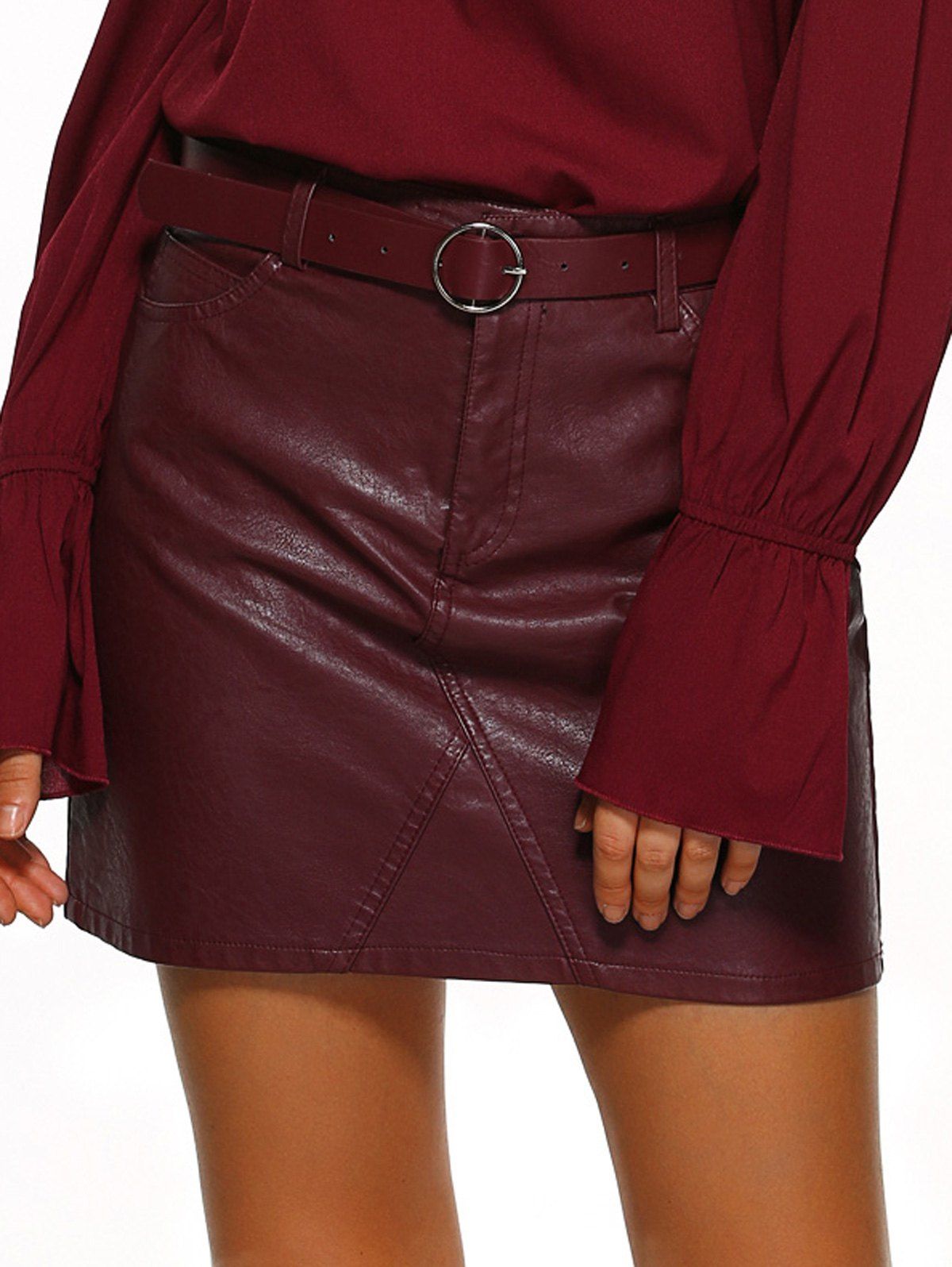 [46% OFF] Pockets Design Belted Leather Mini Skirt | Rosegal
