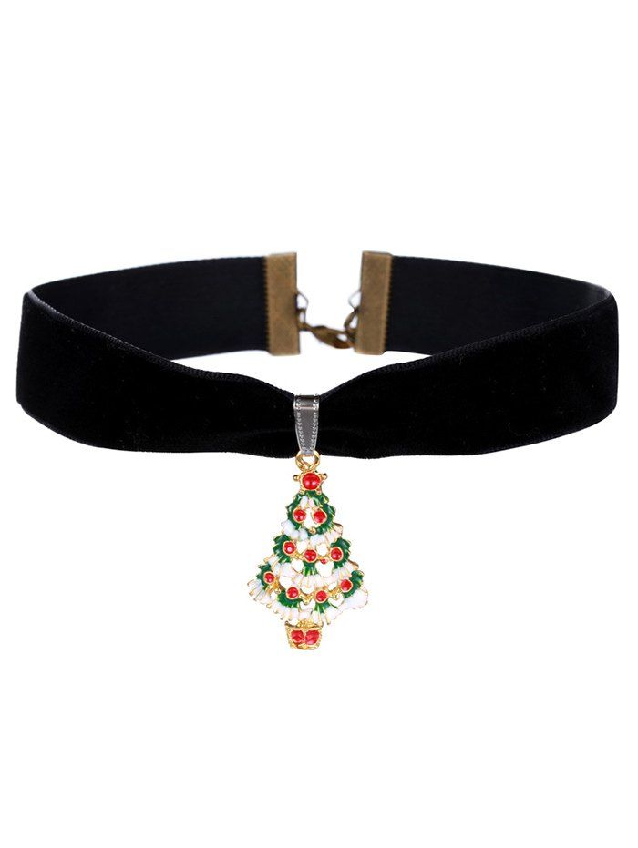 

Christmas Snow Tree Velvet Wide Choker Necklace, Black