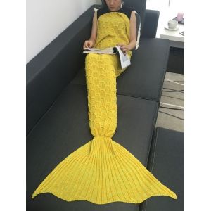 

Fish Scale Knitted Sofa Wrap Mermaid Blanket, Yellow