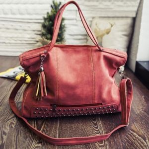 Tassel Rivet PU Leather Tote Handbag